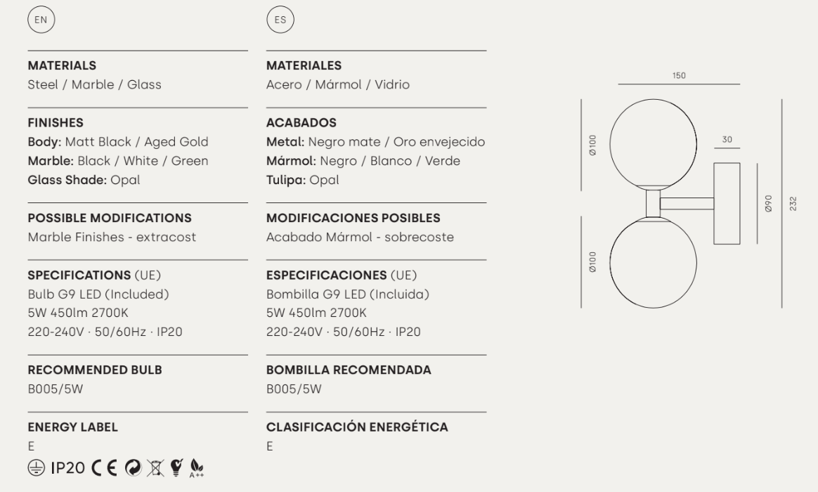 AROMAS KINKIET A1280 DALT STARE ZŁOTO, ZIELONY MARMUR