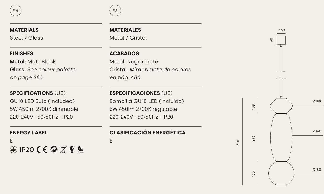 AROMAS LAMPA WISZĄCA C1233 PAPI GLASS LED GU10 2700K MODUL1 SILHOUETTE. MODUL2 GREEN LEAF. MODUL3 CYBER