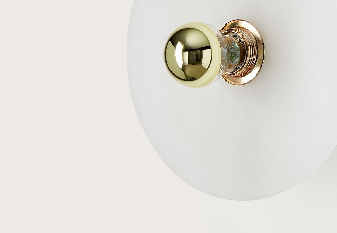 AROMAS KINKIET A1096 (A1053/5/ORO+1096/35) ALBA ø35cm ALABASTER, MOCOWANIE SHINY GOLD 5cm