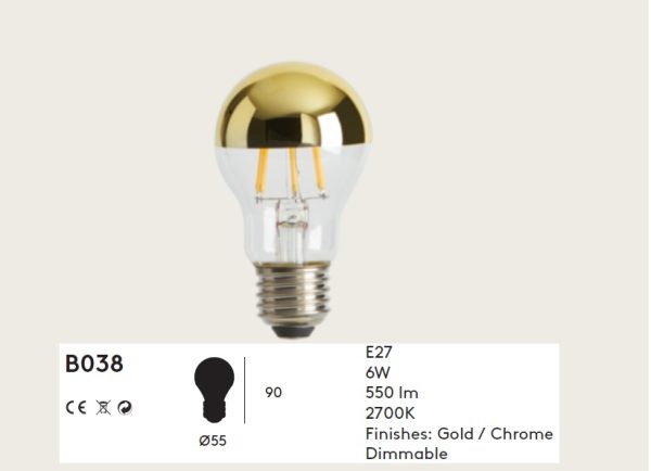 AROMAS ŻARÓWKA E27 LED B038/ORO 6W 2700K 550lm ZŁOTA