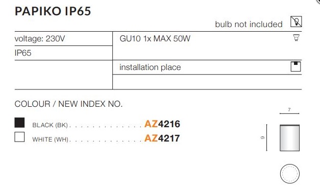 AZZARDO LAMPA NATYNKOWA ŁAZIENKOWA IP65 AZ4217 PAPIKO BIAŁA