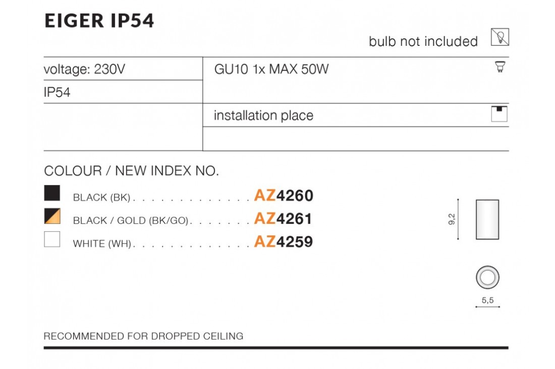 AZZARDO LAMPA NATYNKOWA IP54 AZ4260 EIGER CZARNA