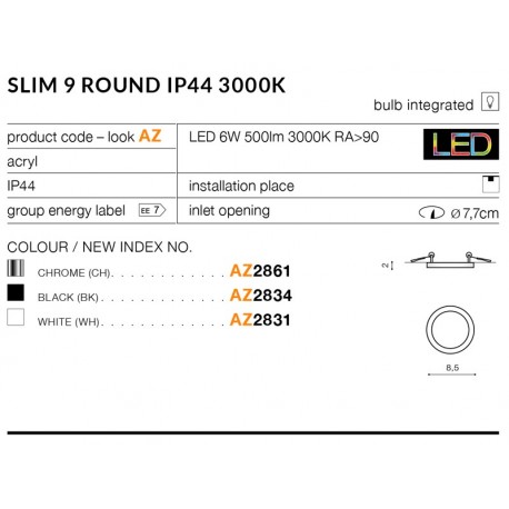 AZZARDO LAMPA PODTYNKOWA LED IP44 AZ2834 SLIM 9 ROUND CZARNA 3000K