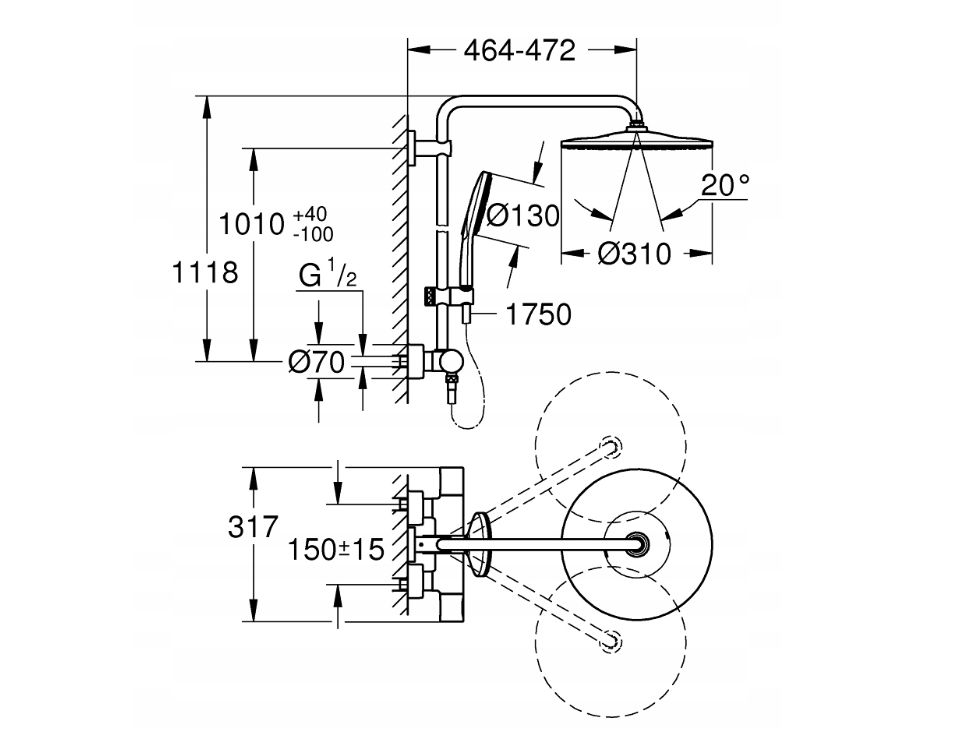 GROHE 22119KF0 RAINSHOWER SMARTACTIVE 310 ZESTAW PRYSZNICOWY Z&nbsp;TERMOSTATEM, PHANTOM BLACK