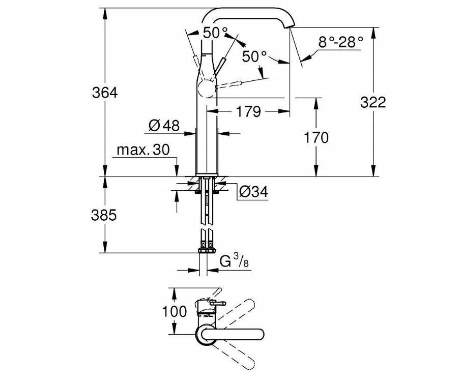 GROHE ESSENCE 24170DC1 BATERIA UMYWALKOWA WYSOKA XL, STAL NIERDZEWNA