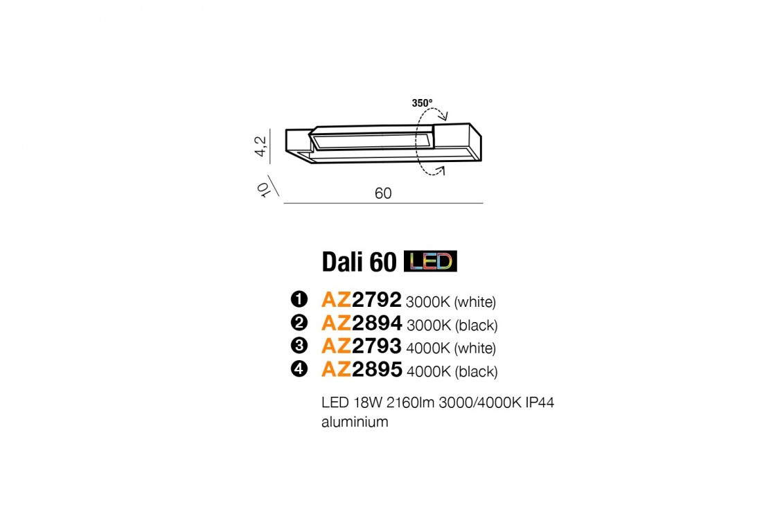 AZZARDO KINKIET AZ2894 DALI 60cm CZARNY LED IP44