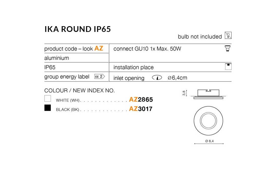AZZARDO LAMPA PODTYNKOWA AZ3017 IKA R CZARNA IP65