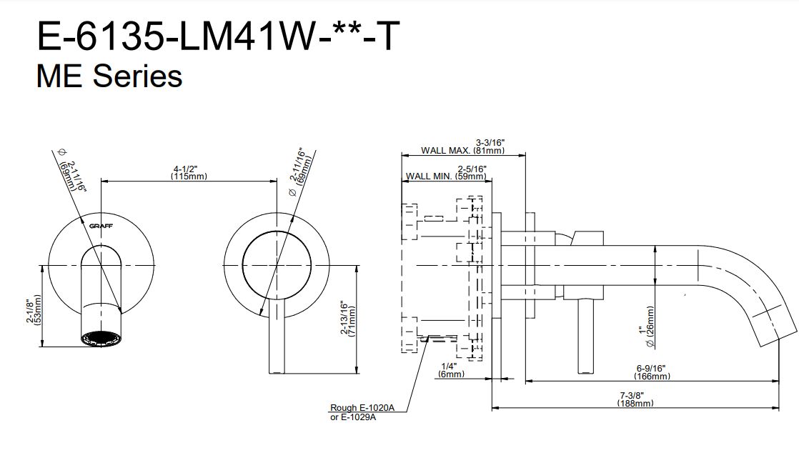 GRAFF ME&nbsp;2343800BK ME&nbsp;BATERIA UMYWALKOWA PODTYNKOWA, ARCHITECTURAL BLACK