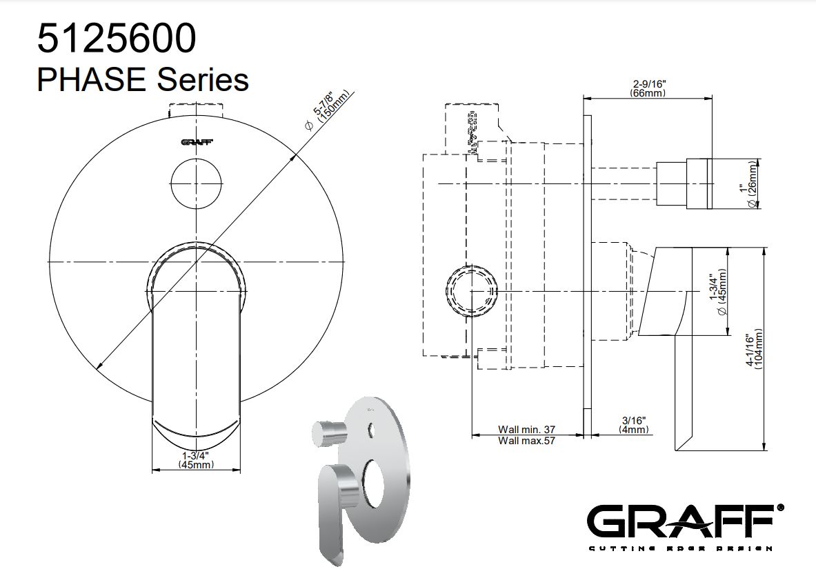 GRAFF PHASE 5125600PC BATERIA WANNOWO-NATRYSKOWA PODTYNKOWA, CHROM