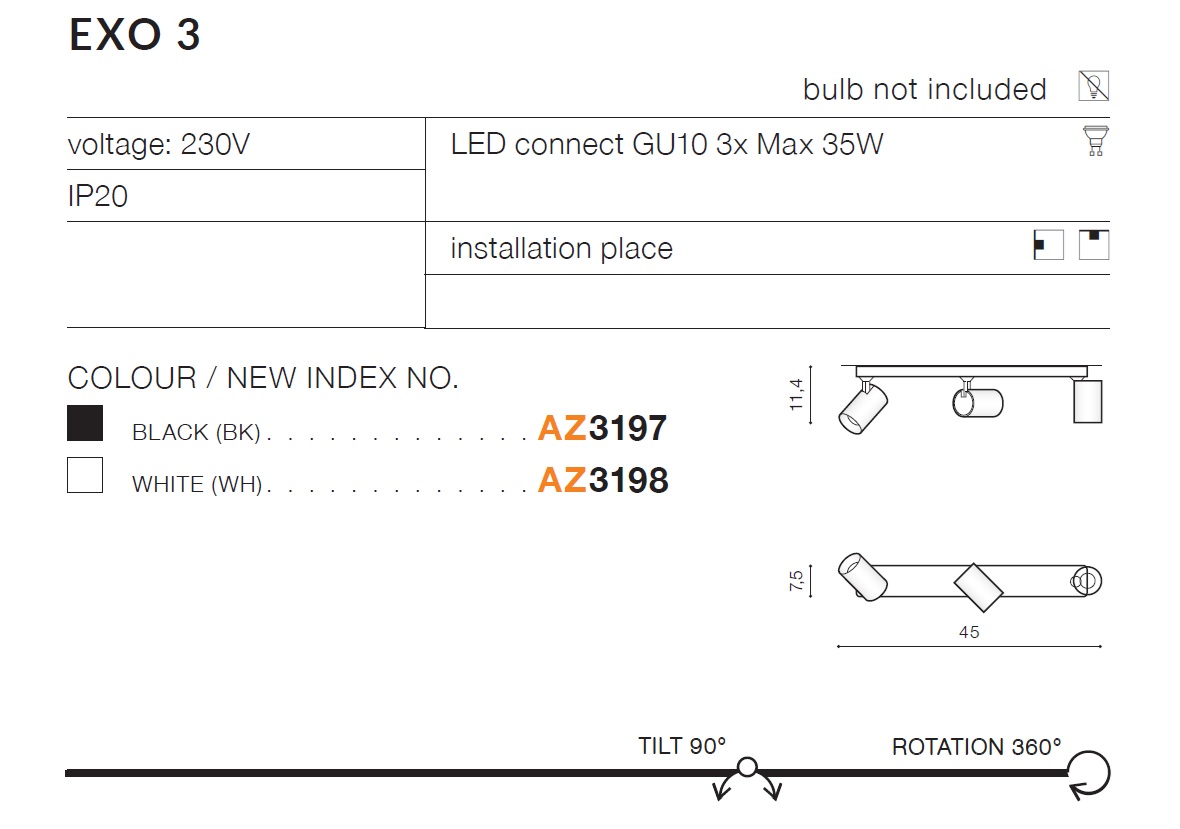 AZZARDO REFLEKTOR AZ3198 EXP 3 WH