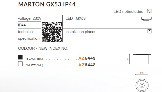 AZZARDO LAMPA ŁAZIENKOWA NATYNKOWA  AZ6443 MARTON GX53 IP44 CZARNA