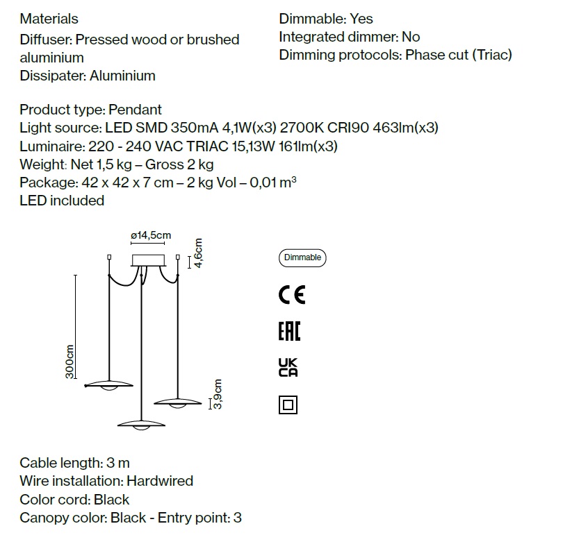 MARSET LAMPA WISZĄCA A662-184 GINGER 3 OAK-WHITE