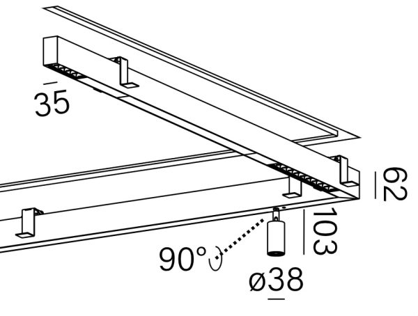 AQFORM LAMPA PODTYNKOWA RAFTER MIX SYSTEM „L” 239x281cm CZARNY 30000K
