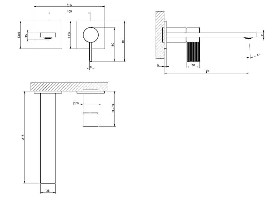 GESSI INVERSO RIGATO 73588727 BATERIA UMYWALKOWA PODTYNKOWA , BRASS BRUSHED PVD