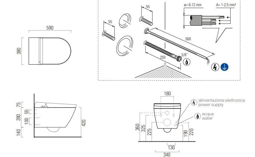 GSI VCLEAN MISA WC Z DESKĄ MYJĄCĄ 7418K26, 59×38 CM, ARDESIA (CZARNY MAT)