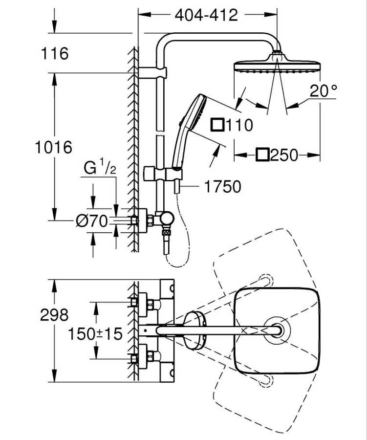 GROHE TEMPESTA SYSTEM 250 CUBE 266892431 KOLUMNA NATRYSKOWA TERMOSTATYCZNA , CZARNY MAT