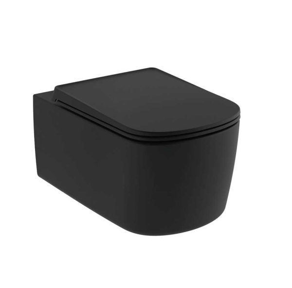 KLUDI RESA S&nbsp;27WCSET39 MISKA WC BEZRANTOWA 55×36 , Z&nbsp;SYSTEMEM WIROWEGO SPŁUKIWANIA , Z&nbsp;DESKĄ SLIM , CZARNY MAT