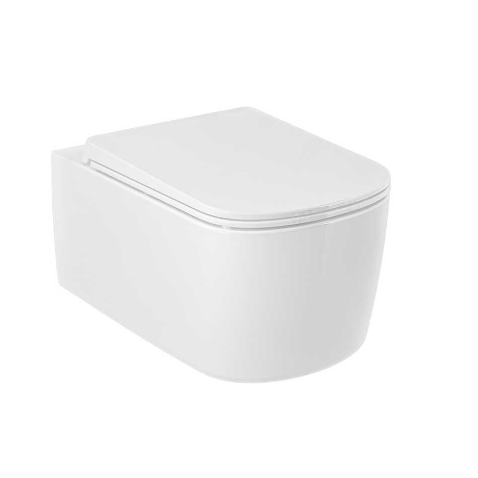 KLUDI RESA S&nbsp;27WCSET43 MISKA WC BEZRANTOWA 55×36 , Z&nbsp;SYSTEMEM WIROWEGO SPŁUKIWANIA , Z&nbsp;DESKĄ SLIM , BIAŁY POŁYSK