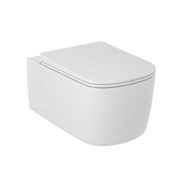 KLUDI RESA S&nbsp;27WCSET53 MISKA WC BEZRANTOWA 55×36 , Z&nbsp;SYSTEMEM WIROWEGO SPŁUKIWANIA , Z&nbsp;DESKĄ SLIM , BIAŁY MAT