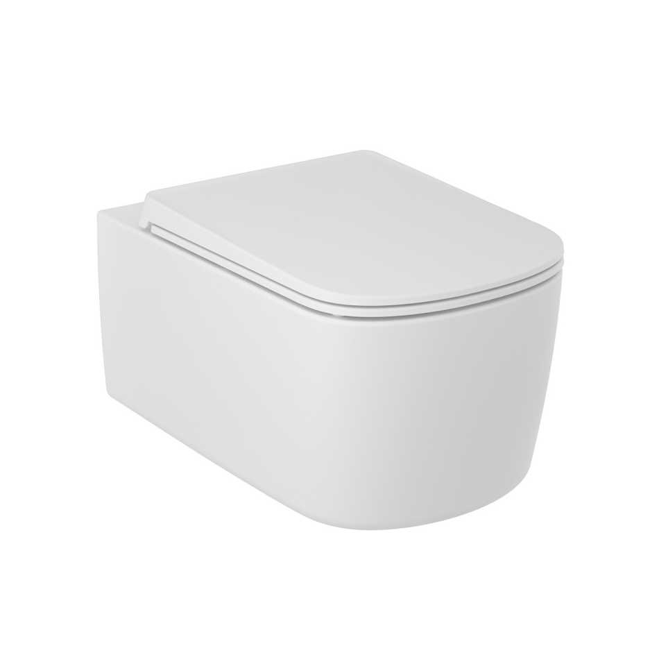 KLUDI RESA S&nbsp;27WCSET53 MISKA WC BEZRANTOWA 55×36 , Z&nbsp;SYSTEMEM WIROWEGO SPŁUKIWANIA , Z&nbsp;DESKĄ SLIM , BIAŁY MAT