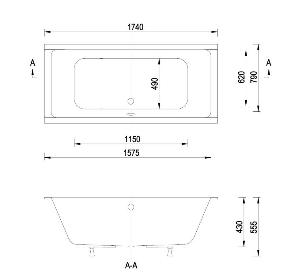 EMPORIA PRIMA SLIM BS-WAQ175 WANNA PROSTOKĄTNA DO&nbsp;ZABUDOWY 175X80 , Z&nbsp;PRZELEWEM