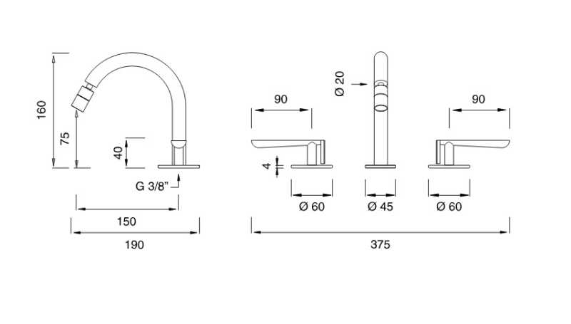 CEA DESIGN LUTEZIA LTZ12S BATERIA UMYWALKOWA 3-OTWOROWA  , Z&nbsp;REGULOWANĄ WYLEWKĄ 160MM , STAL NIERDZEWNA SATYNA