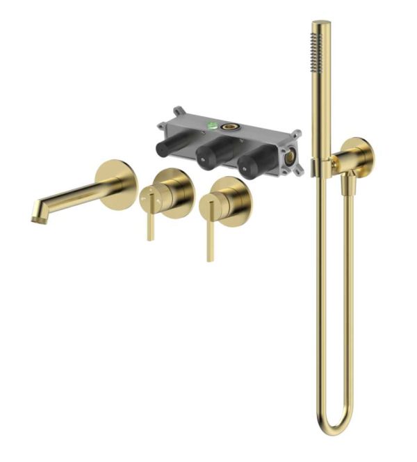 EMPORIA ORI 08032GN BATERIA WANNOWA PODTYNKOWA , 4-OTWOROWA Z&nbsp;BOXEM I&nbsp;ZESTAWEM PRYSZNICOWYM , ZŁOTY SZCZOTKOWANY