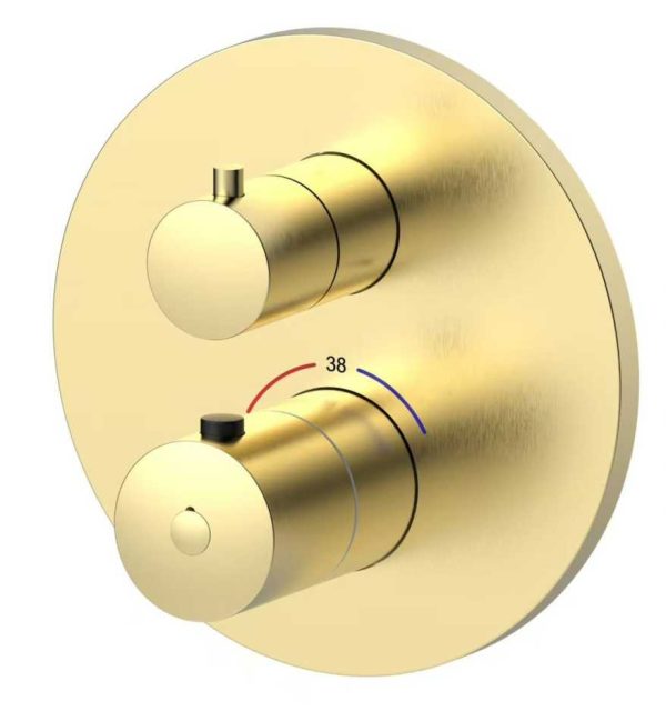 EMPORIA ORI 08043GN BATERIA WANNOWO-PRYSZNICOWA TERMOSTATYCZNA , PODTYNKOWA , Z&nbsp;BOXEM 3-WYJŚCIOWYM , ZŁOTY SZCZOTKOWANY