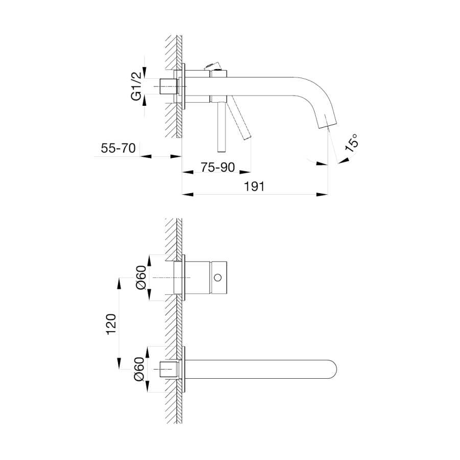 EMPORIA FLY 03012BRG BATERIA UMYWALKOWA PODTYNKOWA , 2 ROZETY , Z&nbsp;BOXEM , MIEDŹ SZCZOTKOWANA