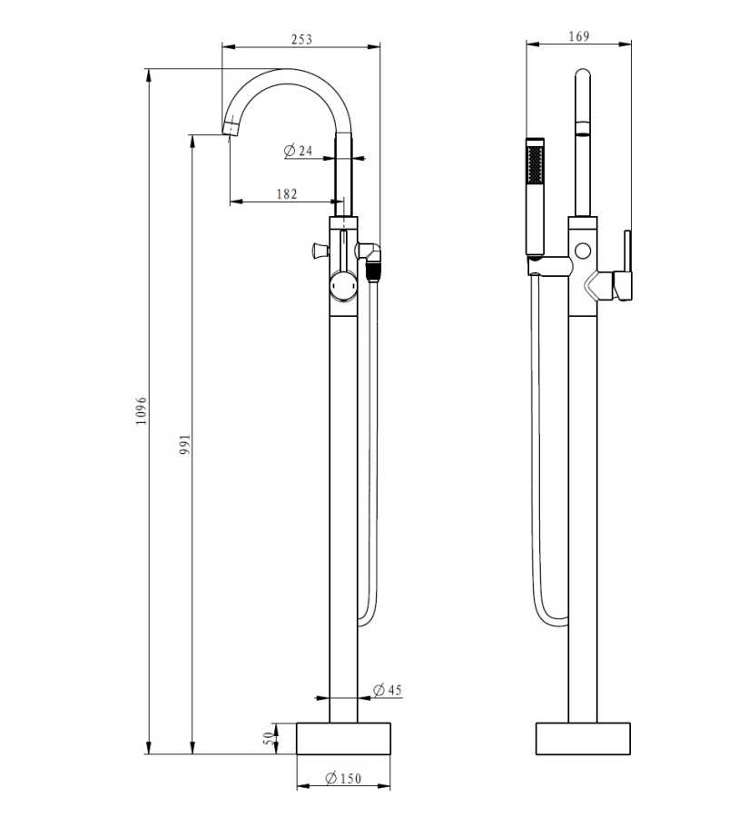 EMPORIA FLY 03031BM BATERIA WANNOWA WOLNOSTOJĄCA Z&nbsp;ELEMENTEM PODŁOGOWYM I&nbsp;ZESTAWEM PRYSZNICOWYM , CZARNY MAT