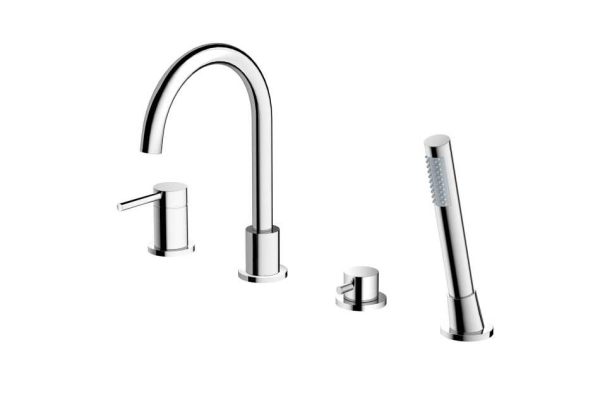 EMPORIA FLY 03033CHR BATERIA WANNOWA 4-OTWOROWA , Z&nbsp;ZESTAWEM PRYSZNICOWYM , CHROM