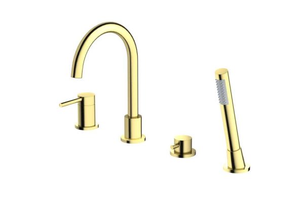 EMPORIA FLY 03033GD BATERIA WANNOWA 4-OTWOROWA , Z&nbsp;ZESTAWEM PRYSZNICOWYM , ZŁOTY