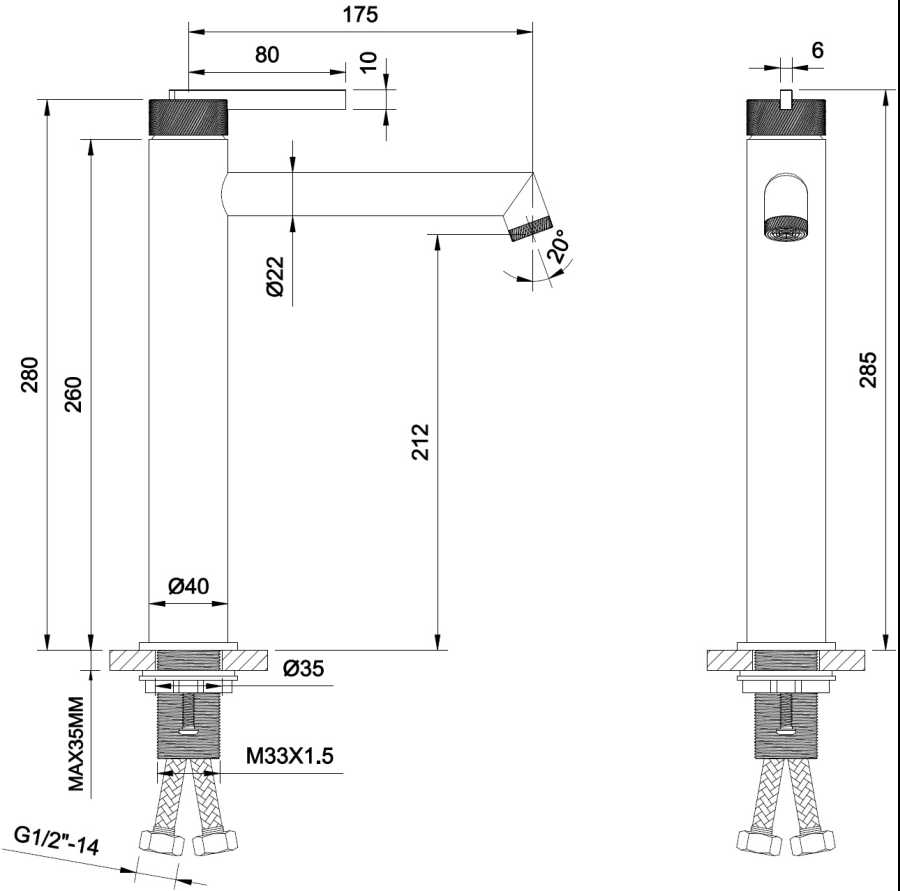 EMPORIA ORI 08011GN BATERIA UMYWALKOWA WYSOKA , ZŁOTY SZCZOTKOWANY