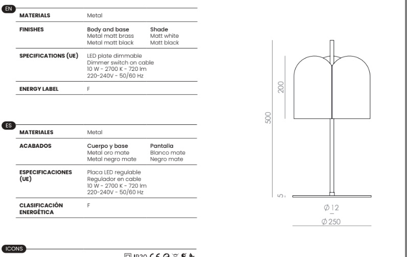AROMAS LAMAP STOŁOWA S1317 WH OKET KOLOR BIAŁY + MATT BRASS