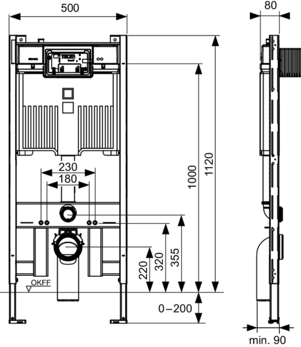 TECE 9300502 STELAŻ DO WC ZE SPŁUCZKĄ OCTA II, WYSOKOŚĆ MONTAŻOWA 1120 MM, SLIM