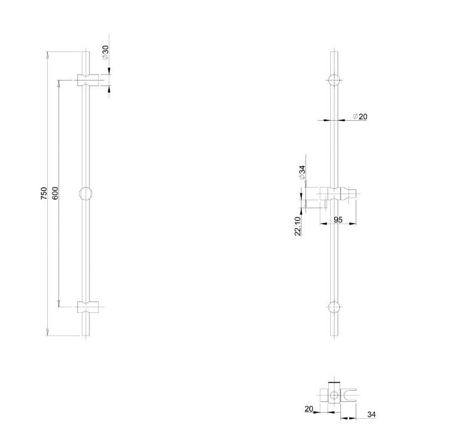 EMPORIA 040180N DRĄŻEK PRYSZNICOWY REGULOWANY 750 MM , NIKIEL SZCZOTKOWANY