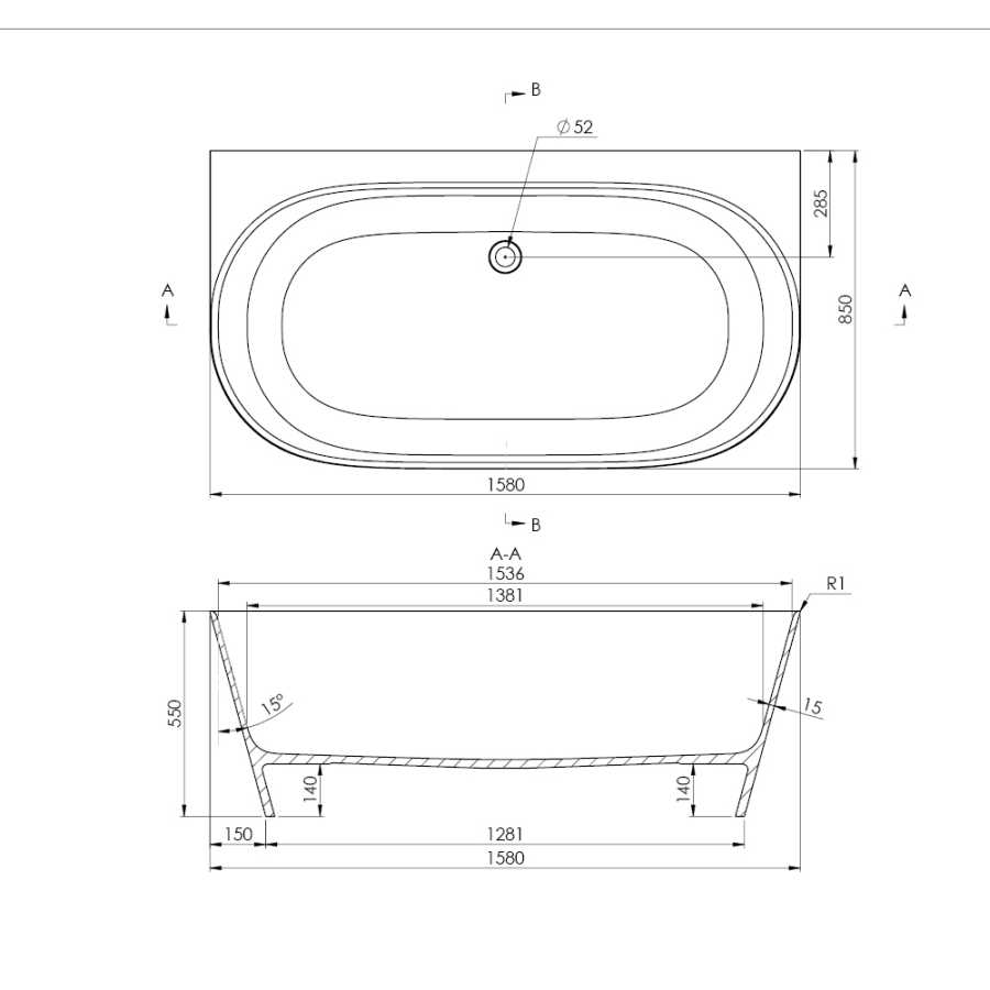 EMPORIA NUVIO-0002 WANNA WOLNOSTOJĄCA , PRZYŚCIENNA 158X85 , BEZ&nbsp;ZINTEGROWANEGO PRZELEWU , SNOW WHITE
